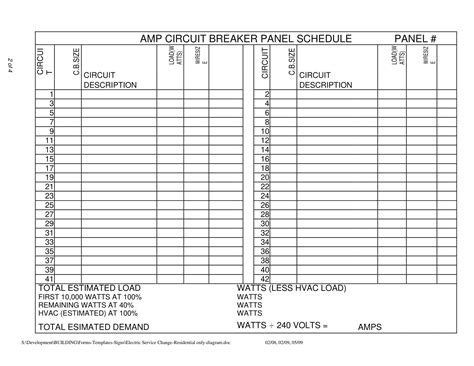 power panel schedule template